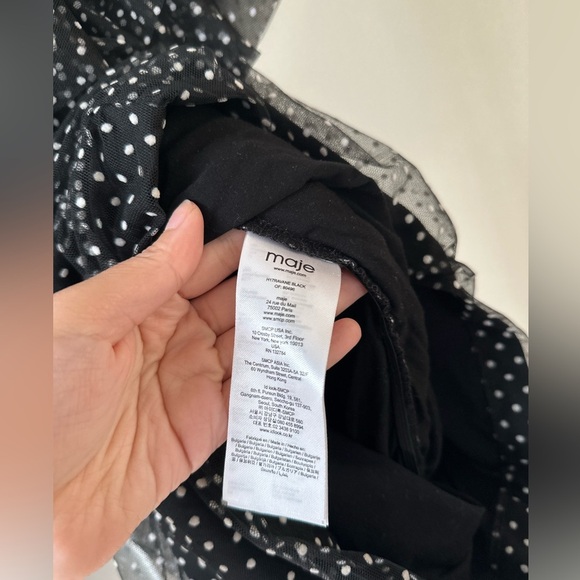 Maje Ruffled Polka Dot Dress In black NWT - Picture 9 of 10